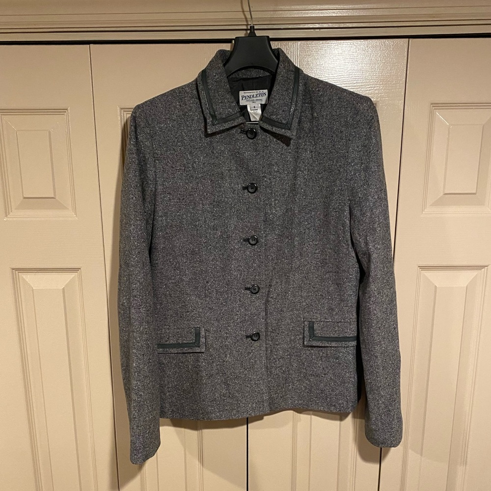 Pendleton Tall Grey Suit Jacket With Leather Trim - image 1